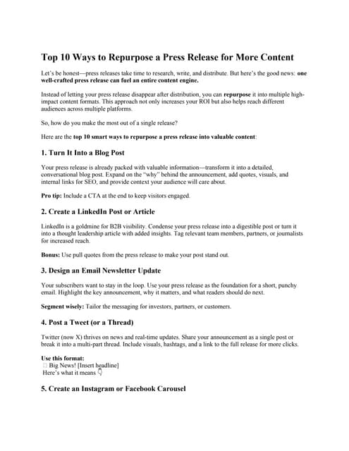 Top 10 Ways to Repurpose a Press Release for More Content.docx