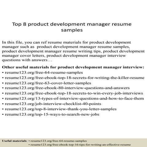 Top 8 product development manager resume samples