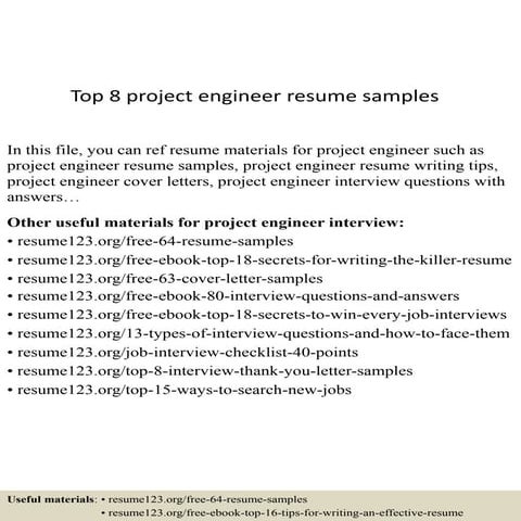 Top 8 project engineer resume samples