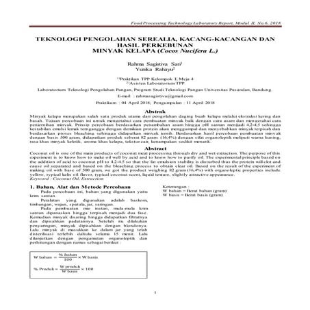 Laporan Praktikum TPP Materi 2 Minyak Kelapa - UNPAS