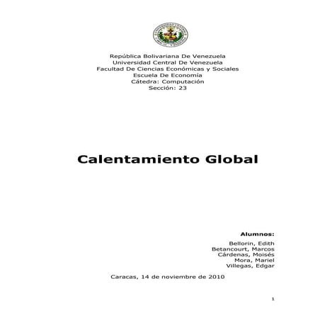 Trabajo grupal calentamiento global