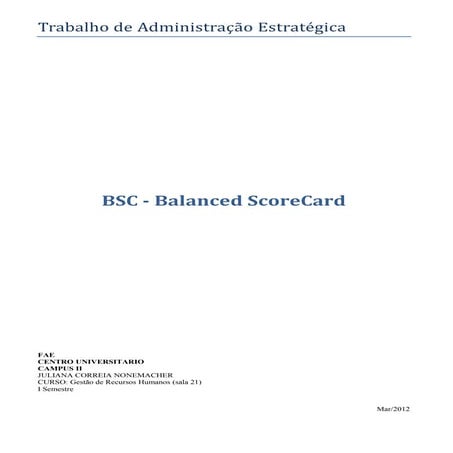 Trabalho de admnistraçao estrategica bsc