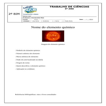 Trabalho elementos químicos