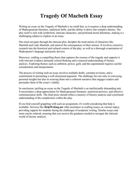 Tragedy Of Macbeth Essay. Seattle Central College