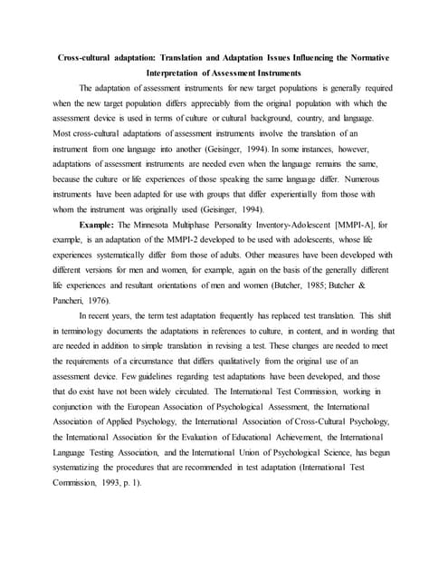 Translation and adaptation issues influencing the normative interpretation of assessment instruments