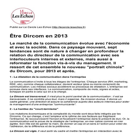 êTre dircom en 2013   les echos - fev 2013