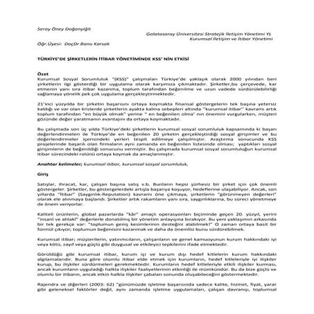 TÜRKİYE' DE İTİBAR YÖNETİMİNDE KSS ETKİSİ