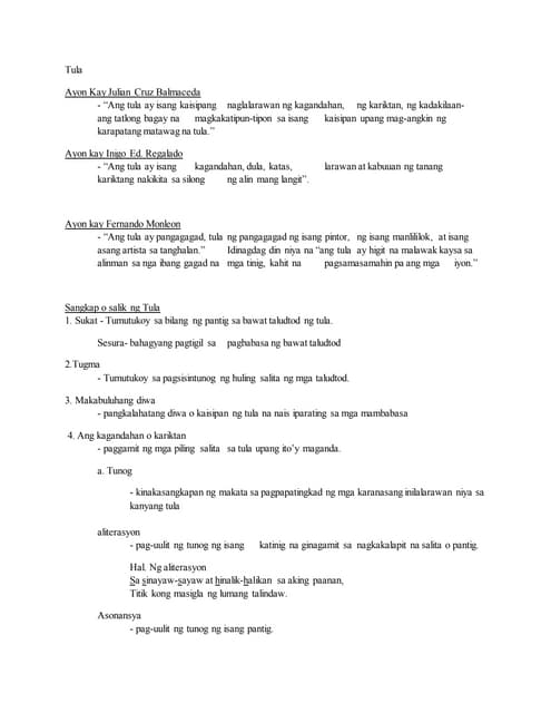 katuturan ng tula at sangkap