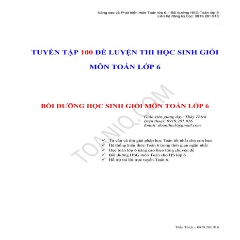 Tuyển tập 100 đề luyện thi Học sinh giỏi Toán lớp 6 (có đáp án)