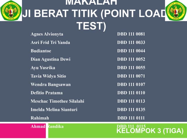 Uji berat titik (point load test) UNPAR