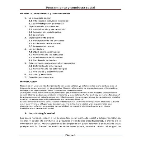 Unidad 16. pensamiento y conducta social