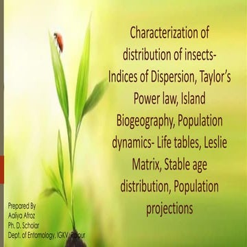 Characterization of Distribution of insects- Indices of Dispersion, Taylor's ...