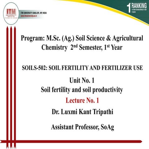 Unit 1 lecture-1 soil fertility and soil productivity