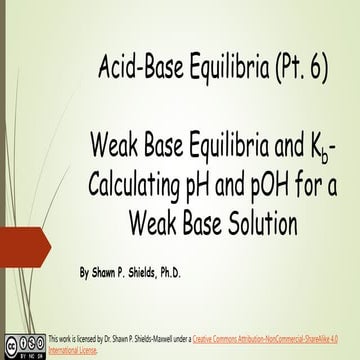 Chem 2 - Acid-Base Equilibria VI: Weak Base Equilibria and Kb - Calculating p...