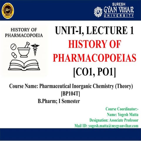 Unit 1, Lecture 1.pptx Pharmacopoeia & Histroy