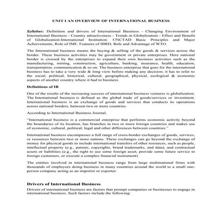 Unit.1 Overview of International Business