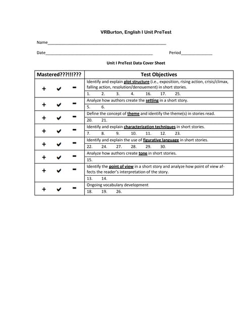 Unit 1 Short Story PreTest