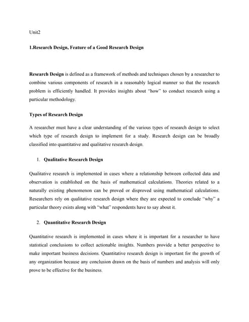 Research Design notes Unit 2 for MBA students