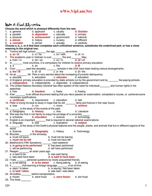 Đề Tiếng Anh 12 cơ bản unit 4 có đáp án - VipLam.Net