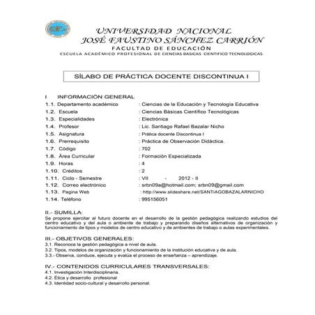 Unjfsc fe dcete silabos 2012 ii electronica 07  practica docente discontinua_i