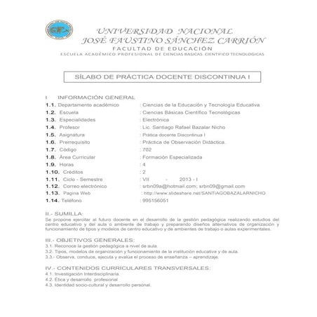 Unjfsc fe dcete silabo 2013 i electronica 07 practica docente discontinua_i