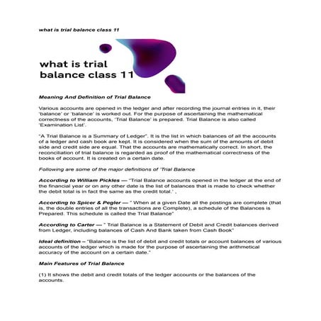 what is trial balance class 11