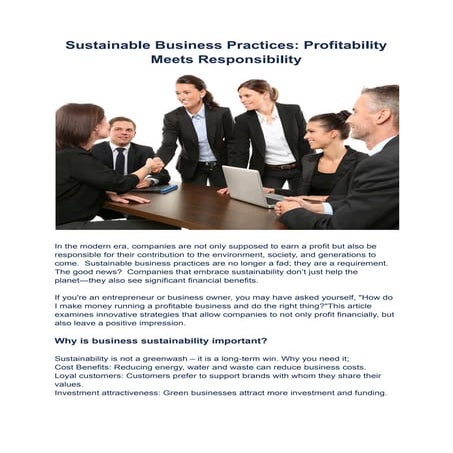 Sustainable Business Practices: Profitability Meets Responsibility