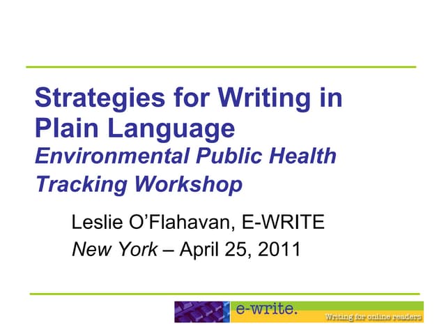 Updated e write - plain language workshop - cdc - 25 april2011