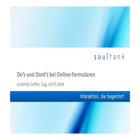 Do's und Dont's bei Online-Formularen, Usability Coffee, Zug und St.Gallen