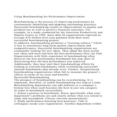 Using Benchmarking for Performance ImprovementBenchmarking is .docx