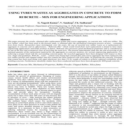 Using tyres wastes as aggregates in concrete to form rubcrete – mix for engin...