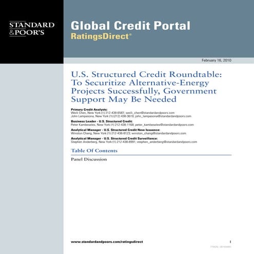 Us Structured Credit Roundtable To Securitize Alternative Energy Projects Suc...