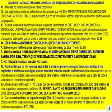 Cuando se minimizan los requisitos para nombrar ancianos by Eliud Gamez