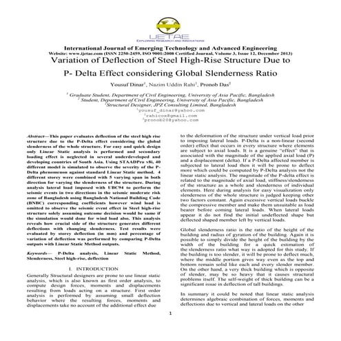 Variation of deflection of steel high rise structure due to p- delta effect c...