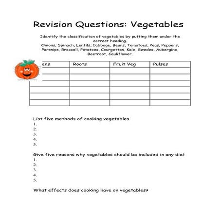 Vegetables revision questions