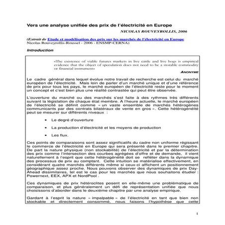 Toward Unified Analysis of Electricity Day Ahead Prices in Europe (French)