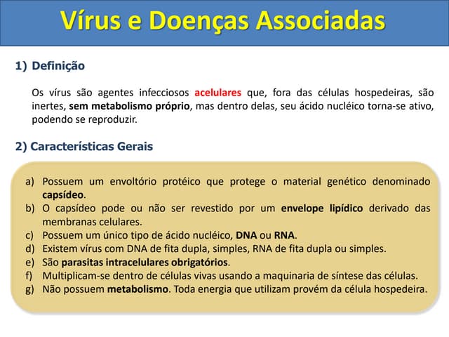 Características dos vírus e doenças causadas por vírus