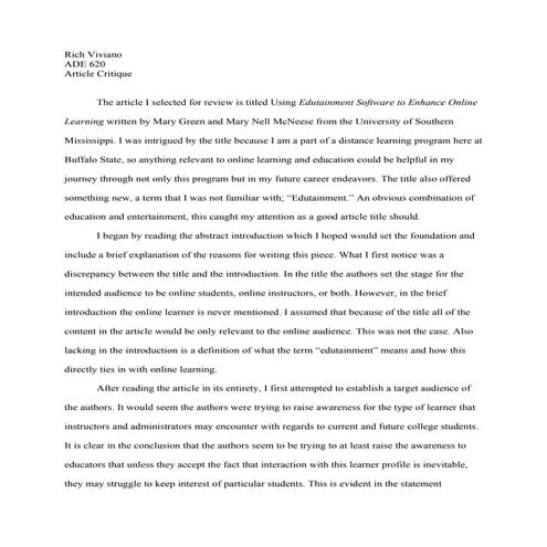 Viviano, rich article critique