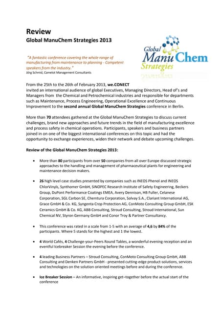 Review Global ManuChem Strategies 2013