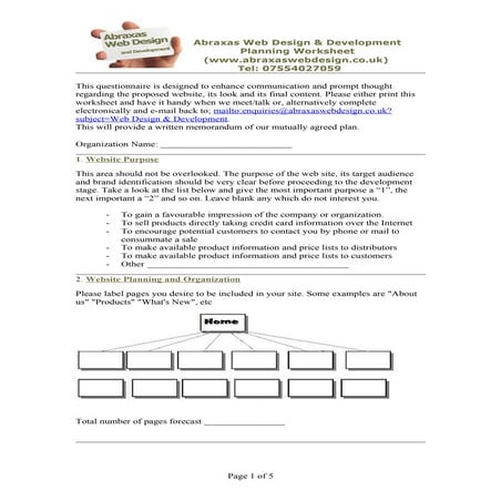 Web Design Planning Worksheet