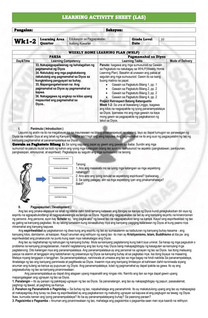 learning activity sheet for edukasyon sa pagpapakatao grade 10