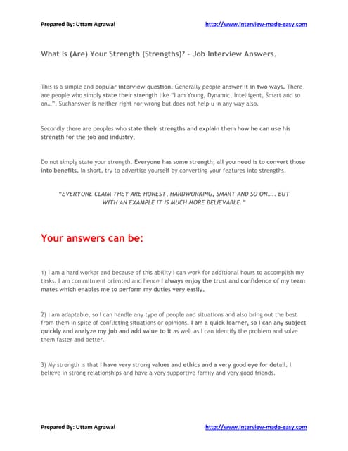 What Are Your Strengths - Interview Answers