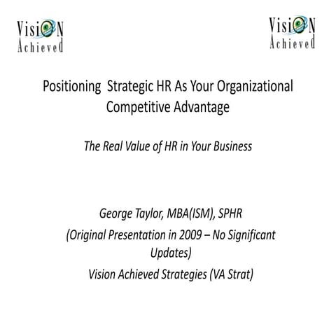 Why HR Matters Working Copy  - Presented in 2009