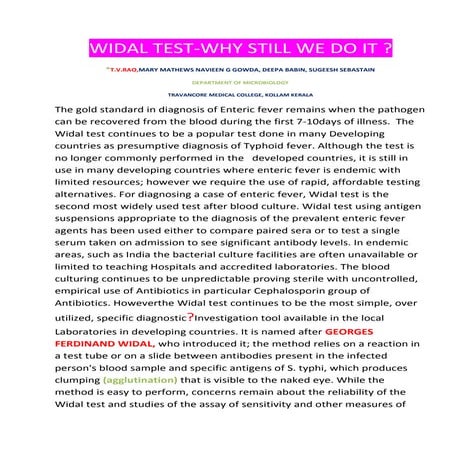 WIDAL TEST - WHY WE STILL DO IT ?