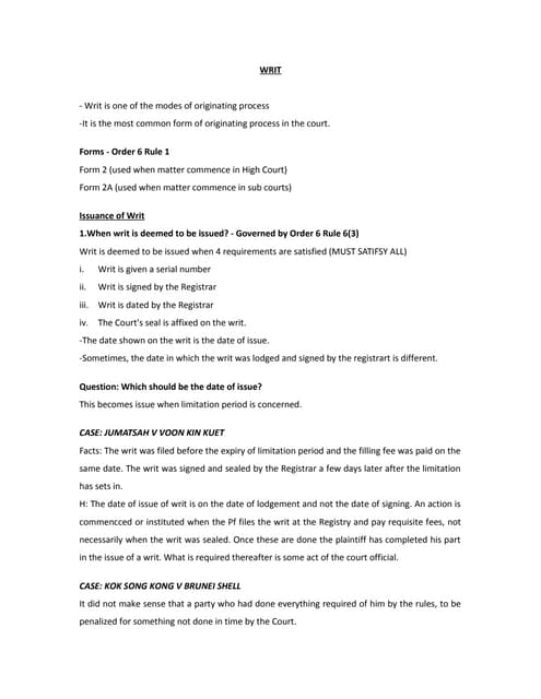 Modes of commencement : Civil procedure