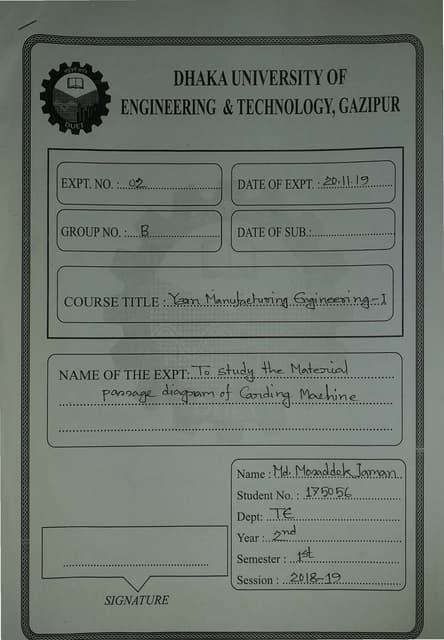 Yarn 2/1-  To study the material passage diagram of the carding machine