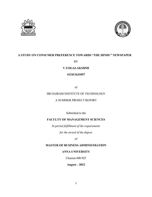 A study on consumer preference towards The Hindu Newspaper