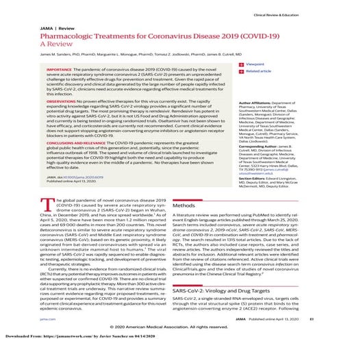 Farmacologia COVID Jama sanders 2020_rv_200005 Dr. Freddy Flores Malpartida