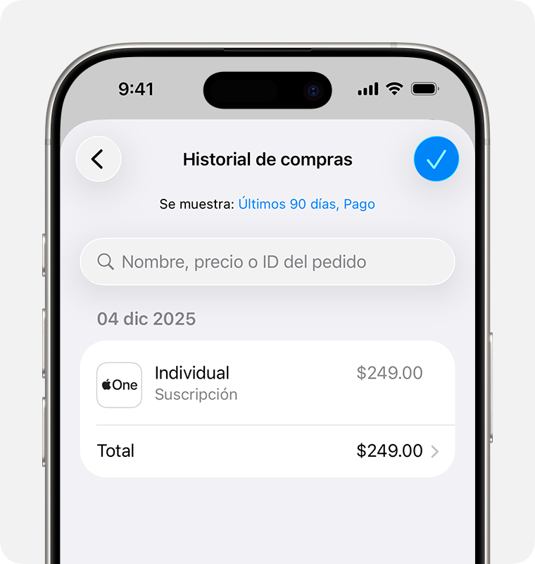 Una imagen que muestra el historial de compras en un iPhone.