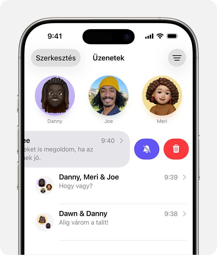 Ha nem szeretne értesítéseket kapni egy konkrét üzenetre, húzza balra az ujját, és koppintson a Jelzések gombra.